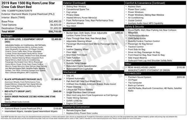 2019 RAM 1500 Big Horn/Lone Star Crew Cab 4x4 5'7' Box