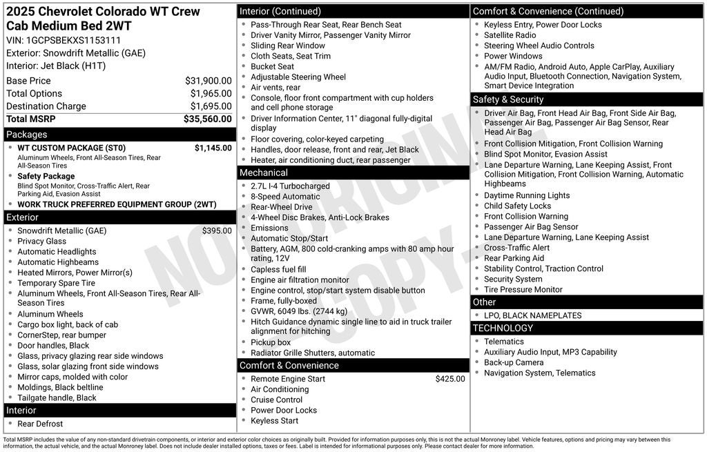 2025 Chevrolet Colorado Work Truck