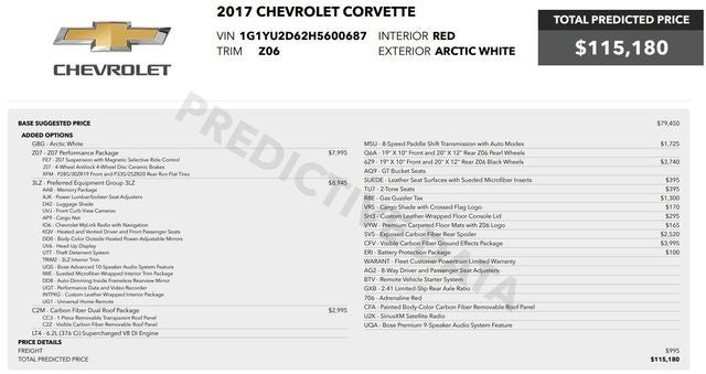 2017 Chevrolet Corvette Z06 Z06 3LZ