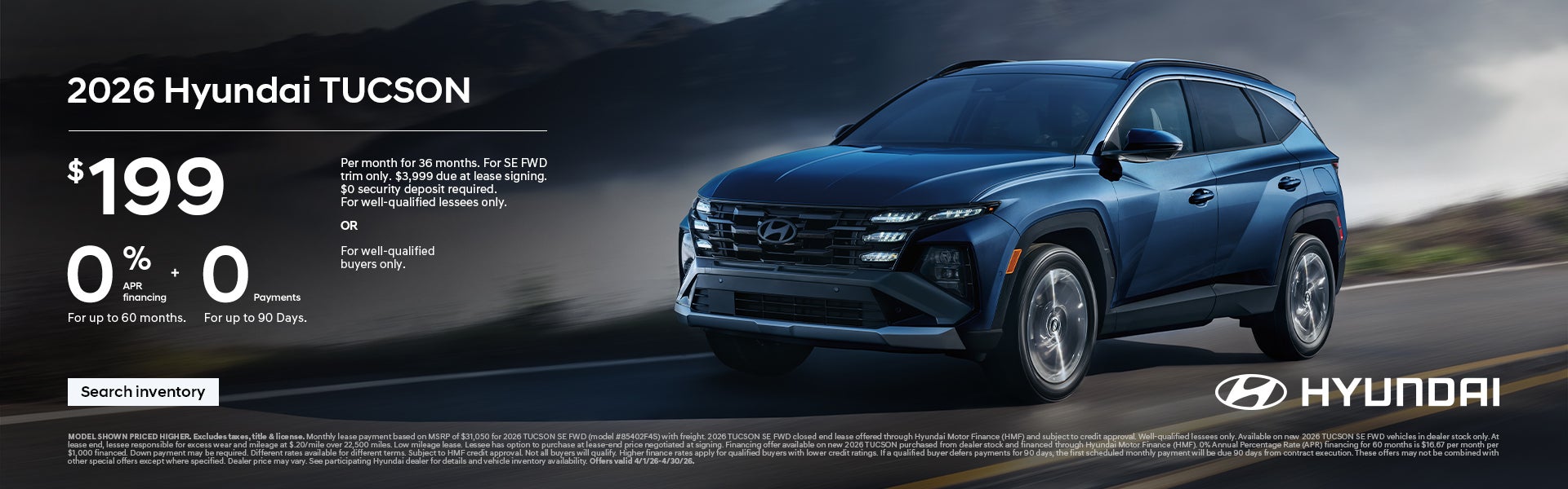 2026 Hyundai Tucson APR or Lease Offer